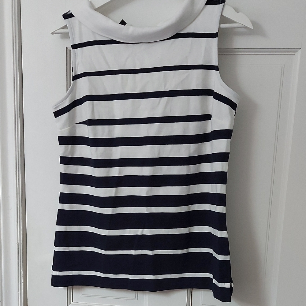 Talbots White and Blue Fitted Sailor Collar Tank Top